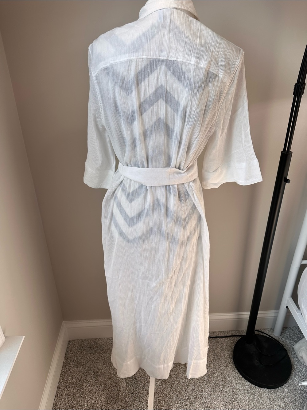 Draper James White Crinkle Cotton Midi Swim Coverup Dress Belted Medium Coastal - Picture 3 of 9